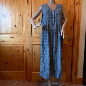 Vintage 90s  Erika Denim Plaid Jumper Dress Size L Cotton Pockets Cottagecore